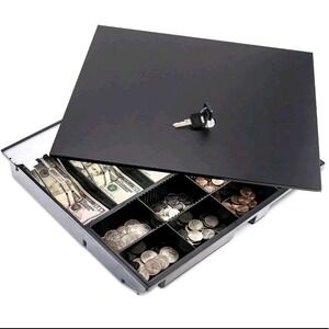 Volcora Cash Drawer Tray with Locking Cover - 14.1 x 13 x 2.5 Inch Metal Cash...